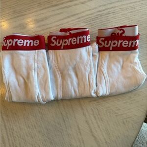 Supreme Red and White Boxer Briefs and socks. 3 underwear 4 socks